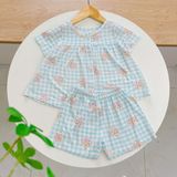  Bộ hè bé gái Tencel Lycra mỏng mát lạnh Lá Homewear A267, bộ cộc tay cho bé quần đùi babydoll kuromi melody 