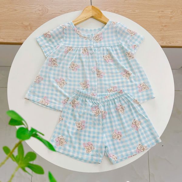  Bộ hè bé gái Tencel Lycra mỏng mát lạnh Lá Homewear A267, bộ cộc tay cho bé quần đùi babydoll kuromi melody 
