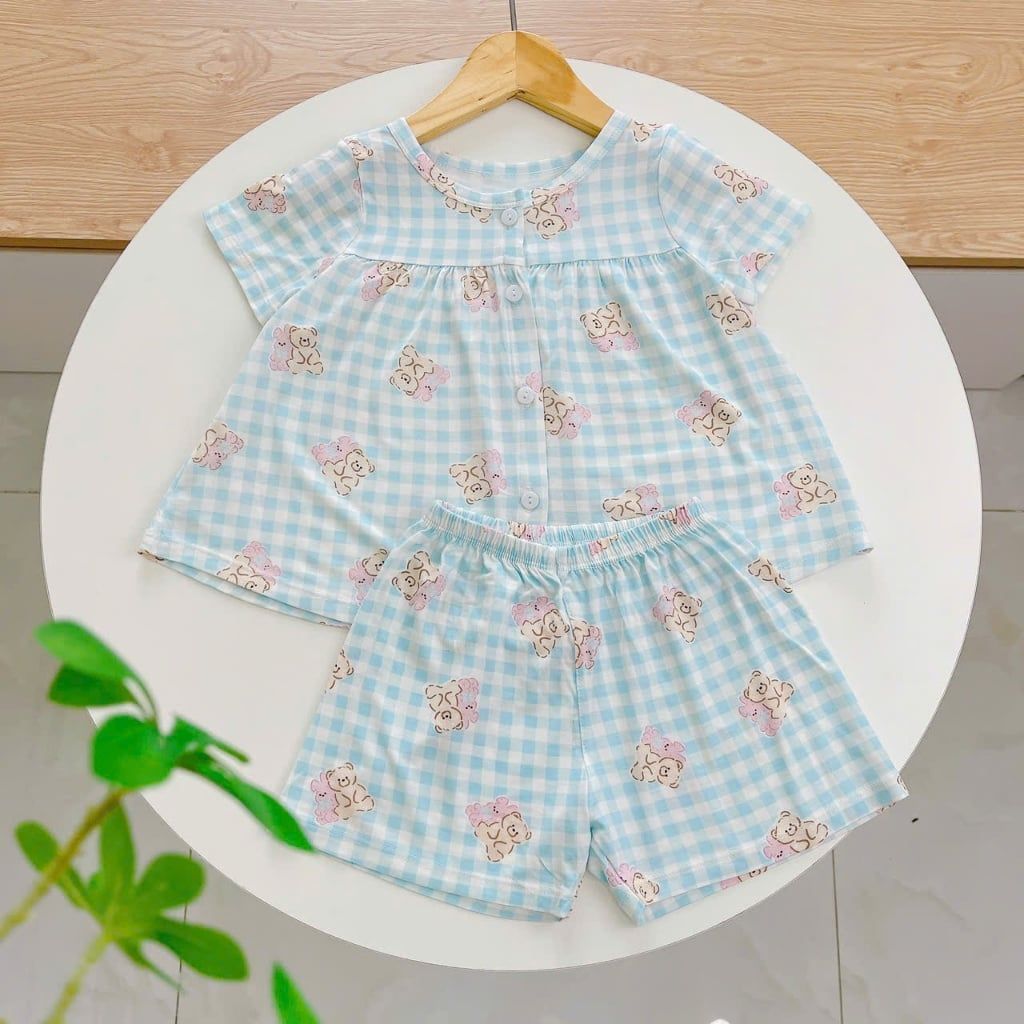  Bộ hè bé gái Tencel Lycra mỏng mát lạnh Lá Homewear A267, bộ cộc tay cho bé quần đùi babydoll kuromi melody 