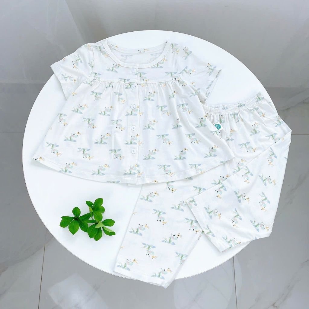  Bộ ngủ bé gái thun lụa mềm mát Áo Lá Homewear A210, đồ ngủ tay ngắn quần dài bé gái 