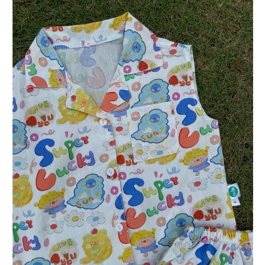  Bộ ba lỗ bé trai cổ pizama cotton mềm mát Áo Lá Homewear A140, đồ du lịch hè cho bé trai sát nách quần đùi đi biển 