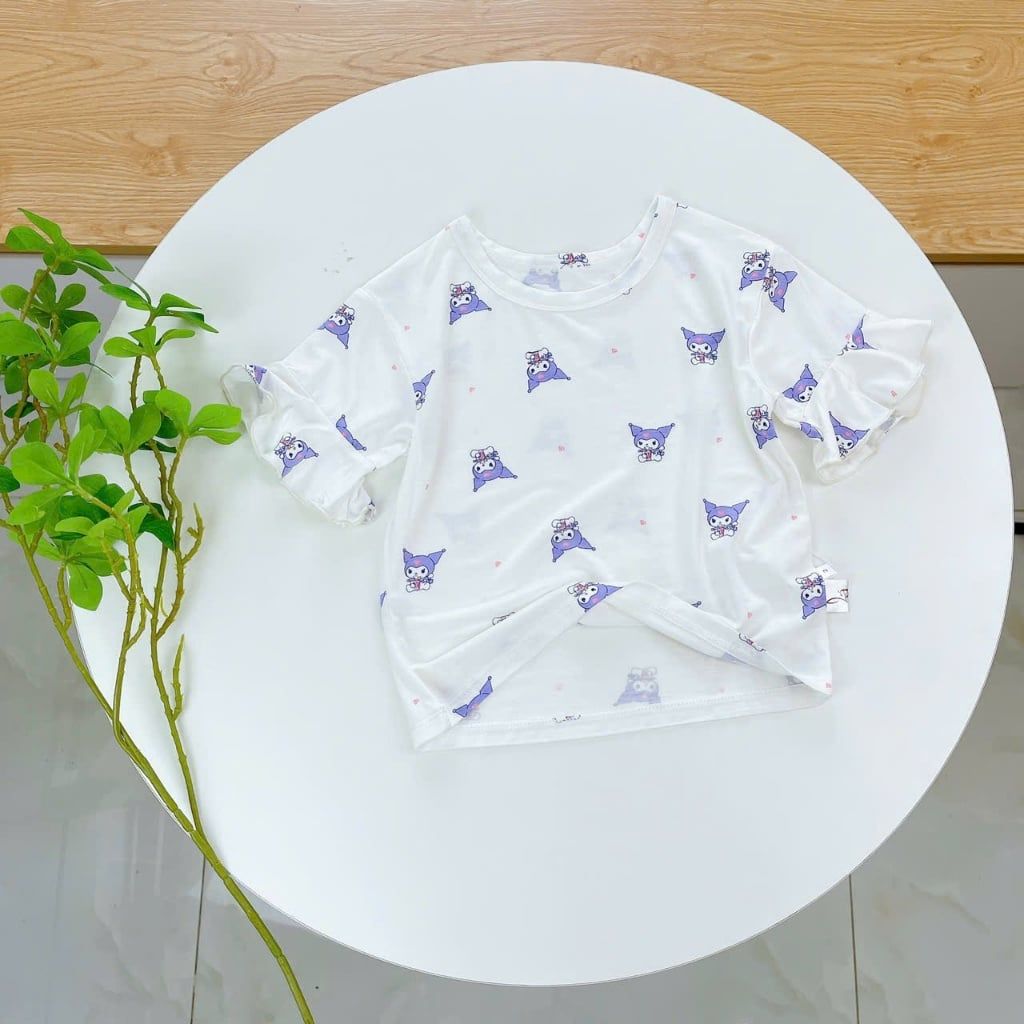  Bộ lửng bé gái Tencel Lycra mỏng mát lạnh Lá Homewear A260, đồ mặc hè cho bé họa tiết dễ thương kuromi melody 