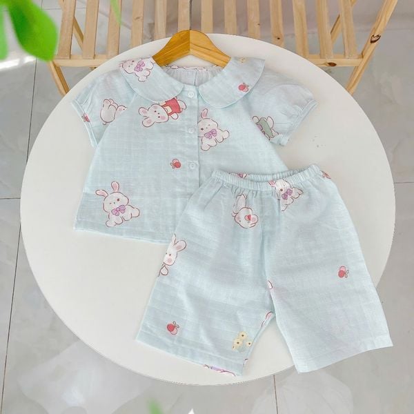  Bộ lửng bé gái Lá Homewear A293 xô cotton tay raglan họa tiết kỳ lân dễ thương thoáng mát 