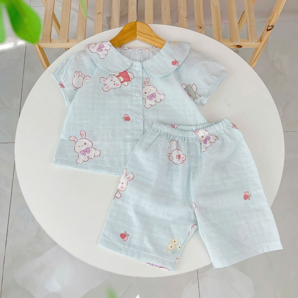 Bộ lửng bé gái Lá Homewear A293 xô cotton tay raglan họa tiết kỳ lân dễ thương thoáng mát 