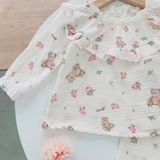  Bộ dài tay bé gái xô muslin Áo Lá Homewear A216, pijama bé gái mặc ngủ bốn mùa mềm mát thấm hút 7kg-27kg 