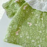  Pijama cho bé gái tay ngắn Lá Homewear A297 xô muslin cổ ren vintage hoa nhí dễ thương vải mềm mát 