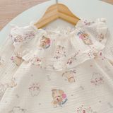  Bộ dài tay bé gái xô muslin Áo Lá Homewear A216, pijama bé gái mặc ngủ bốn mùa mềm mát thấm hút 7kg-27kg 