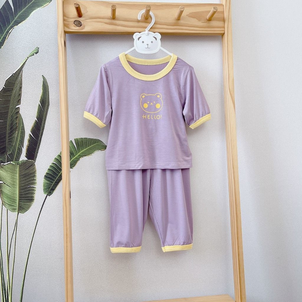  Bộ lửng cho bé vải modal A133 Áo Lá Homewear, bộ hè cho bé trai và bé gái sợi sồi siêu mướt mát hình in gấu dễ thương 