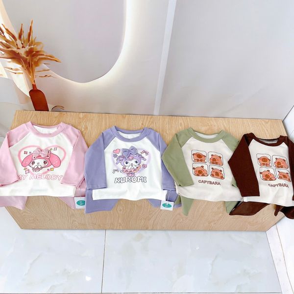 Bộ dài tay cho bé mặc ngủ vải Lyocell Áo Lá Homewear A228, pijama cho bé hình kuromi melody capybara mềm mát thấm hút 