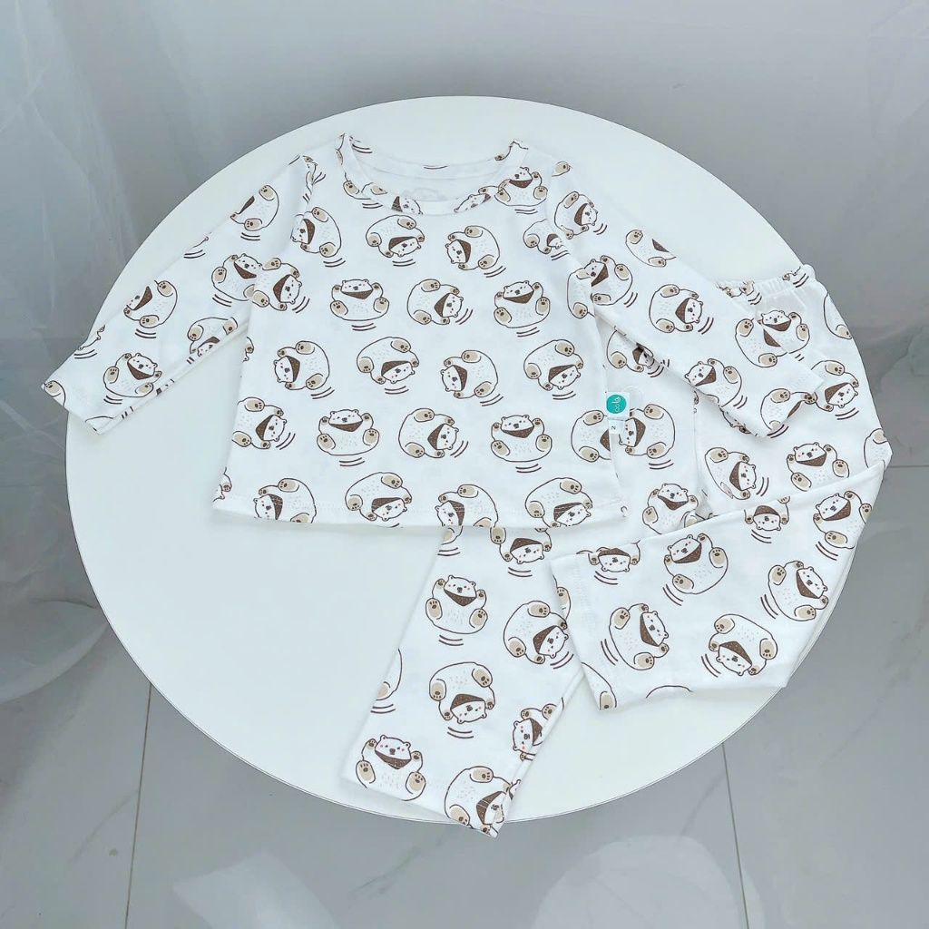  Đồ ngủ dài tay cho bé thun cotton dày dặn Áo Lá Homewear A196, bộ ngủ cotton cho bé nằm điều hòa thấm hút cao 