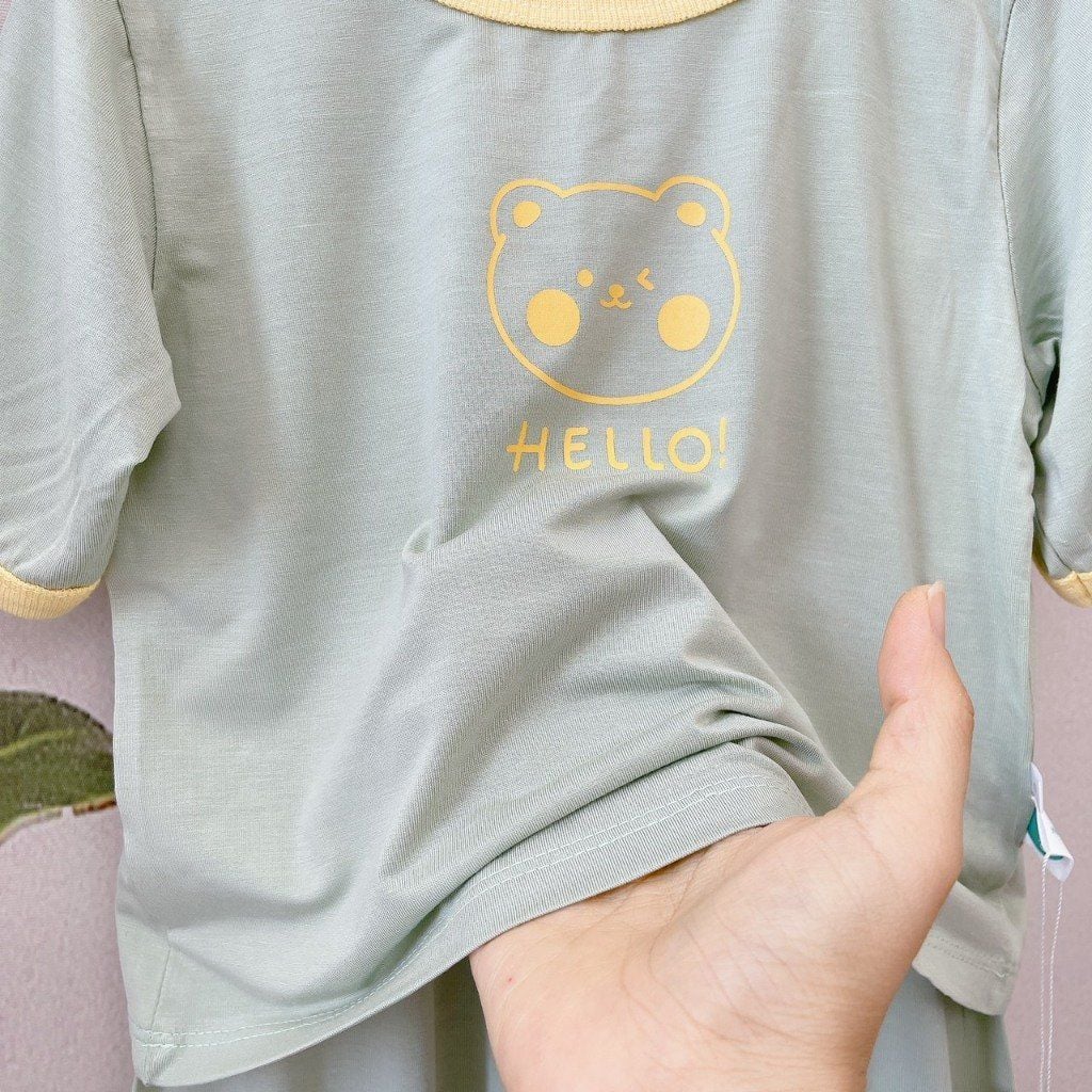  Bộ lửng cho bé vải modal A133 Áo Lá Homewear, bộ hè cho bé trai và bé gái sợi sồi siêu mướt mát hình in gấu dễ thương 