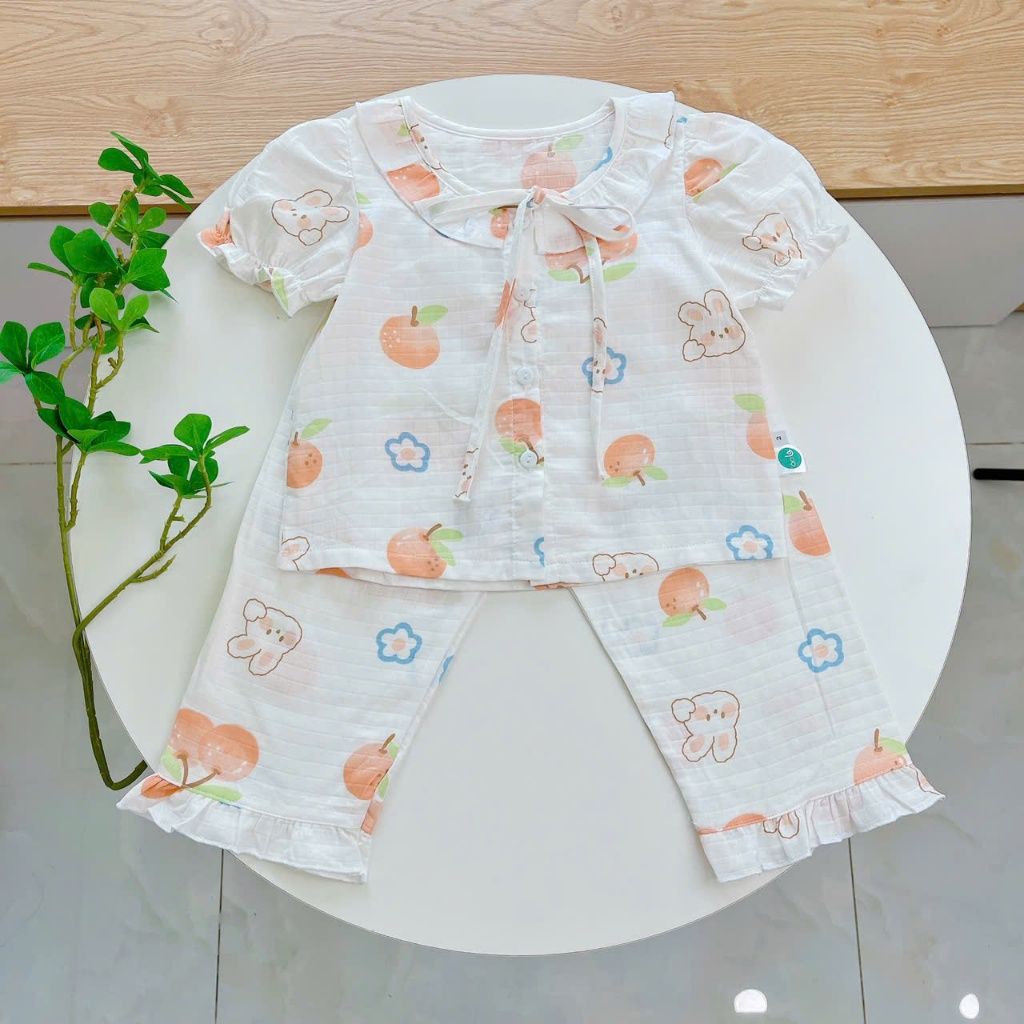  Đồ ngủ bé gái tay ngắn quần dài vải xô cotton Lá Homewear A261, pizama bé gái họa tiết unicorn dễ thương 