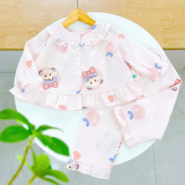  Pizama bé gái dài tay xô cotton Áo Lá Homewear A199, bộ đồ dài tay cho bé babydoll mặc ngủ bốn mùa 