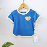  Bộ đồ bé trai thun tăm lạnh rayon Áo Lá Homewear A158 cộc tay quần đùi hình gấu áo vạt bầu 