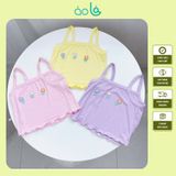  Bộ hai dây bé gái thun tăm lạnh rayon Áo Lá Homewear A159, đồ bộ bé gái hai dây quần lửng đính hoa xinh xắn 