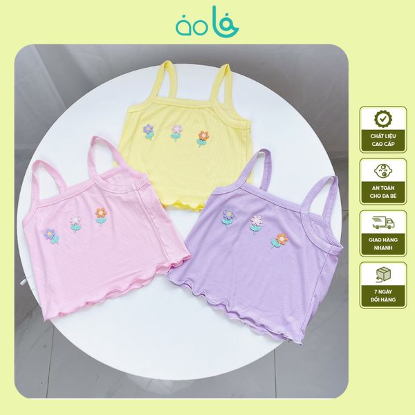  Bộ hai dây bé gái thun tăm lạnh rayon Áo Lá Homewear A159, đồ bộ bé gái hai dây quần lửng đính hoa xinh xắn 