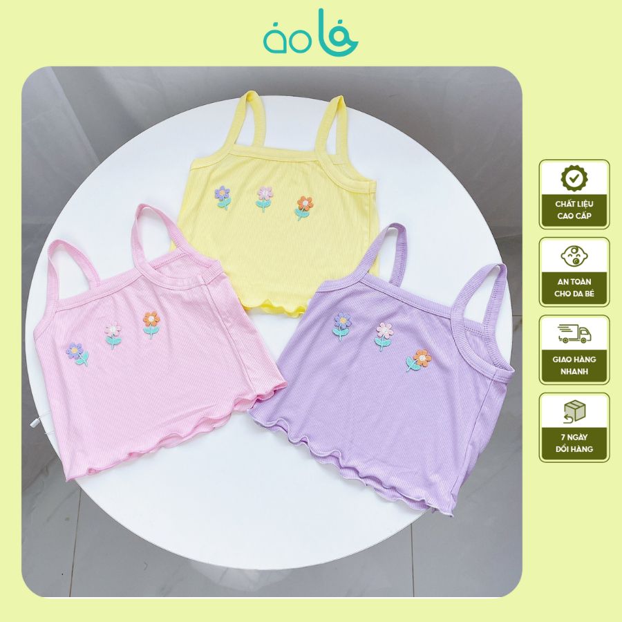 Bộ hai dây bé gái thun tăm lạnh rayon Áo Lá Homewear A159, đồ bộ bé gái hai dây quần lửng đính hoa xinh xắn 