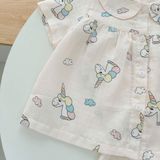  Bộ hè bé gái áo babydoll cánh tiên vải xô hai lớp mềm mát họa tiết thỏ mèo Áo Lá Homewear A049 