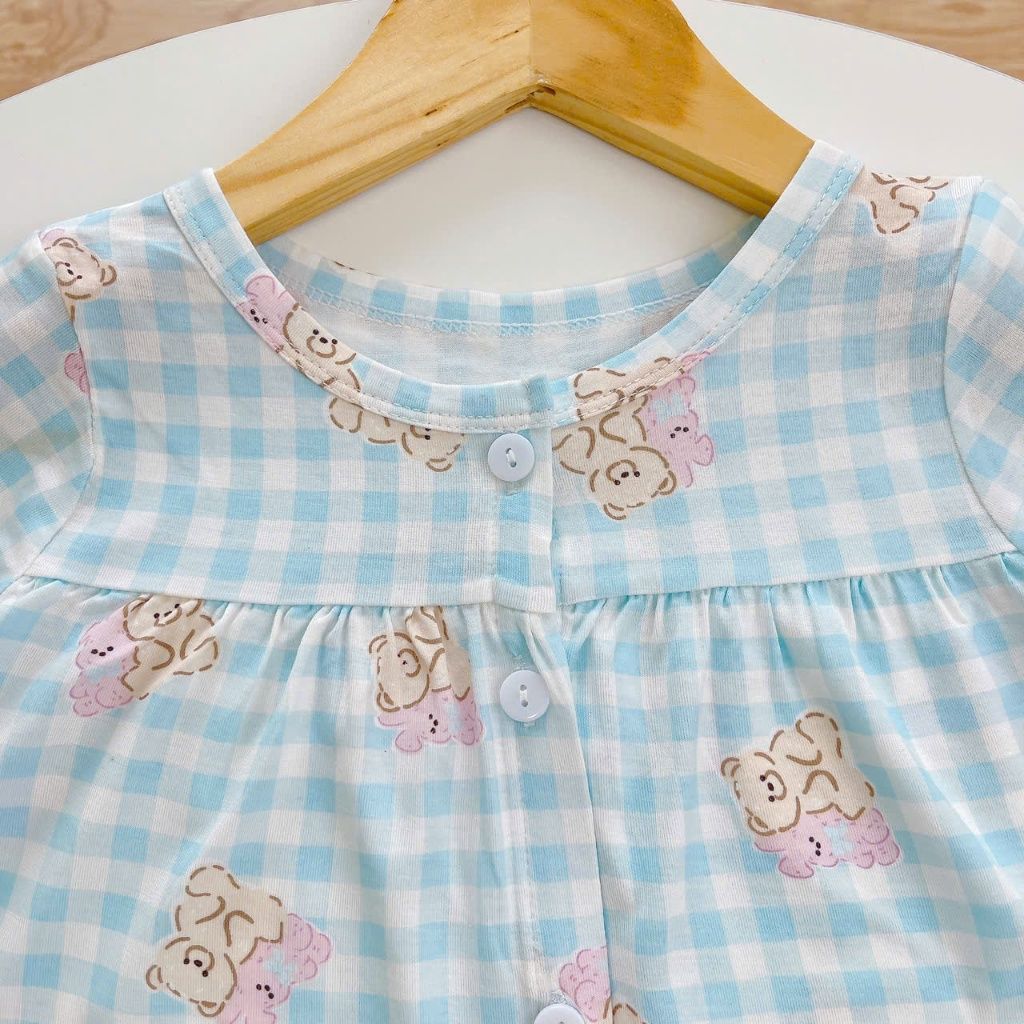  Bộ hè bé gái Tencel Lycra mỏng mát lạnh Lá Homewear A267, bộ cộc tay cho bé quần đùi babydoll kuromi melody 