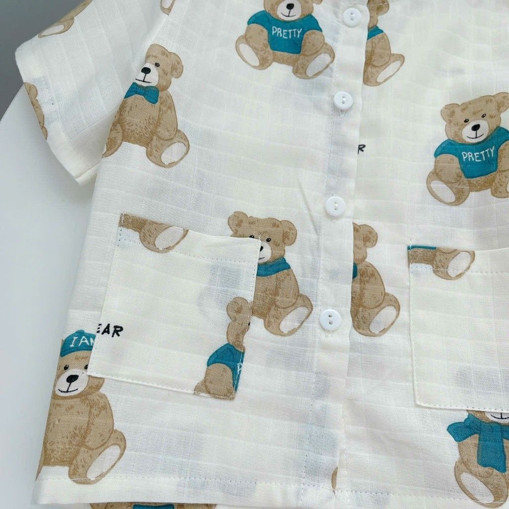  Pijama bé trai tay ngắn quần đùi xô cotton Áo Lá Homewear A105, đồ bộ cộc tay cho bé trai 