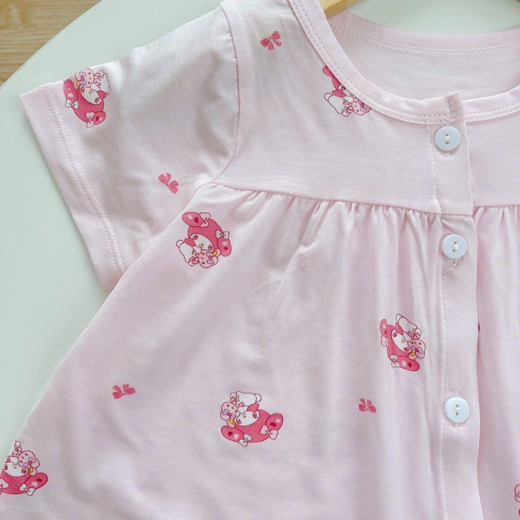  Bộ hè bé gái Tencel Lycra mỏng mát lạnh Lá Homewear A267, bộ cộc tay cho bé quần đùi babydoll kuromi melody 