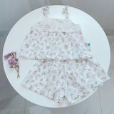  Bộ hai dây cho bé gái mặc hè thô hạt mềm mát Áo Lá Homewear A150, đồ bộ bé gái cotton quần váy đính nơ xinh 