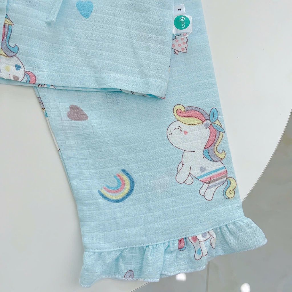  Đồ ngủ bé gái tay ngắn quần dài vải xô cotton Lá Homewear A261, pizama bé gái họa tiết unicorn dễ thương 