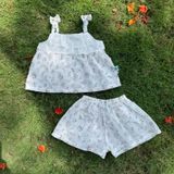  Bộ hai dây cho bé gái mặc hè thô hạt mềm mát Áo Lá Homewear A150, đồ bộ bé gái cotton quần váy đính nơ xinh 