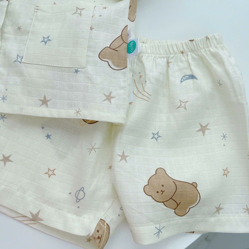  Pijama bé trai tay ngắn quần đùi xô cotton Áo Lá Homewear A105, đồ bộ cộc tay cho bé trai 