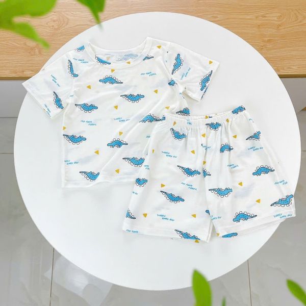  Bộ đùi bé trai Tencel Lycra mỏng mát lạnh Lá Homewear A268, bộ cộc tay cho bé mặc hè hình khủng long gấu trúc phi hành 