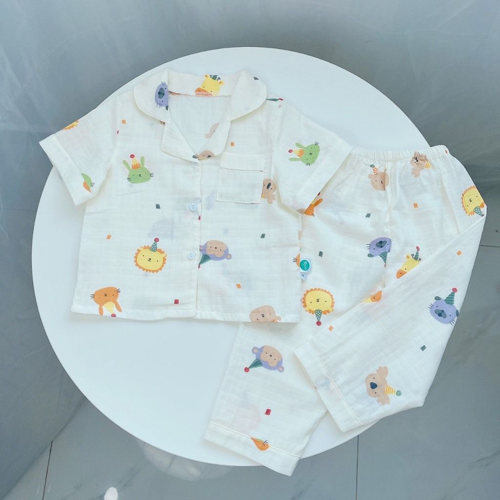  Pijama bé trai tay ngắn quần dài vải xô cotton Áo Lá Homewear A029, bộ ngủ bé trai 