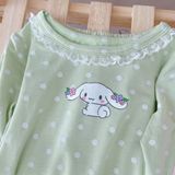  Đồ dài tay bé gái 95% sợi sồi Modal Ice Cool Lá Homewear A281, đồ ngủ cho bé mềm mướt mát lạnh viền ren chấm bi 