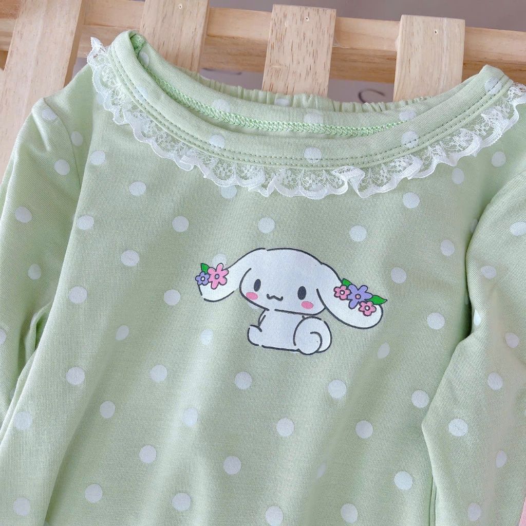  Đồ dài tay bé gái 95% sợi sồi Modal Ice Cool Lá Homewear A281, đồ ngủ cho bé mềm mướt mát lạnh viền ren chấm bi 