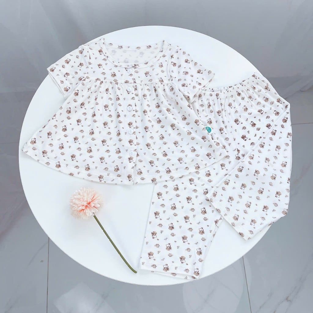  Bộ ngủ bé gái thun lụa mềm mát Áo Lá Homewear A210, đồ ngủ tay ngắn quần dài bé gái 