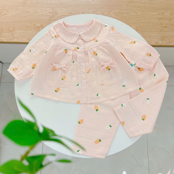  Pijama cho bé gái dài tay xô cotton Áo Lá Homewear A166, bộ dài tay bé gái babydoll mặc ngủ vải xô đũi mát bốn mùa 