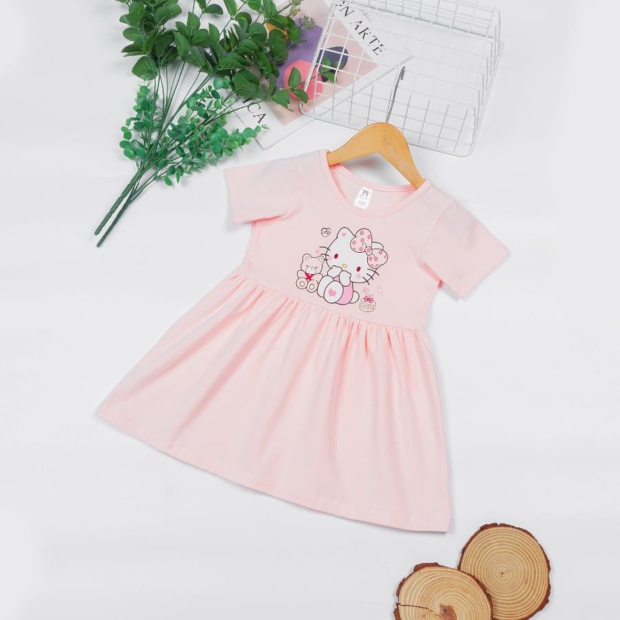  Đầm elsa cho bé gái thun cotton tay ngắn in hình hoạt hình kitty kỳ lân mickey minnie Áo Lá Homewear NNB003 