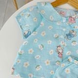  Bộ lửng bé gái Lá Homewear A293 xô cotton tay raglan họa tiết kỳ lân dễ thương thoáng mát 