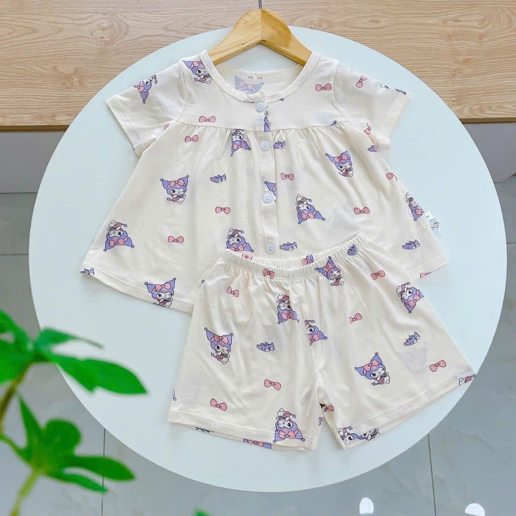  Bộ hè bé gái Tencel Lycra mỏng mát lạnh Lá Homewear A267, bộ cộc tay cho bé quần đùi babydoll kuromi melody 