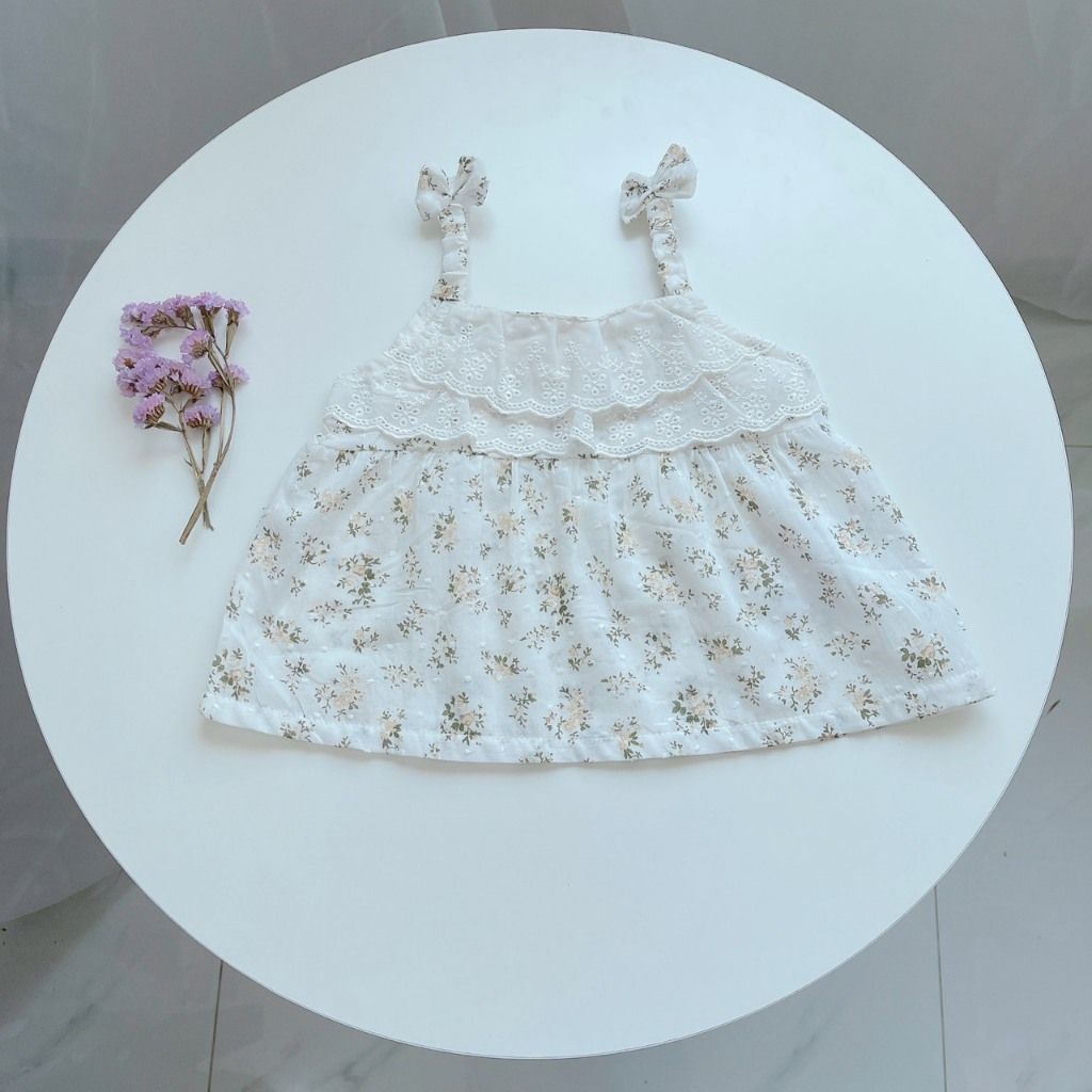  Bộ hai dây cho bé gái mặc hè thô hạt mềm mát Áo Lá Homewear A150, đồ bộ bé gái cotton quần váy đính nơ xinh 