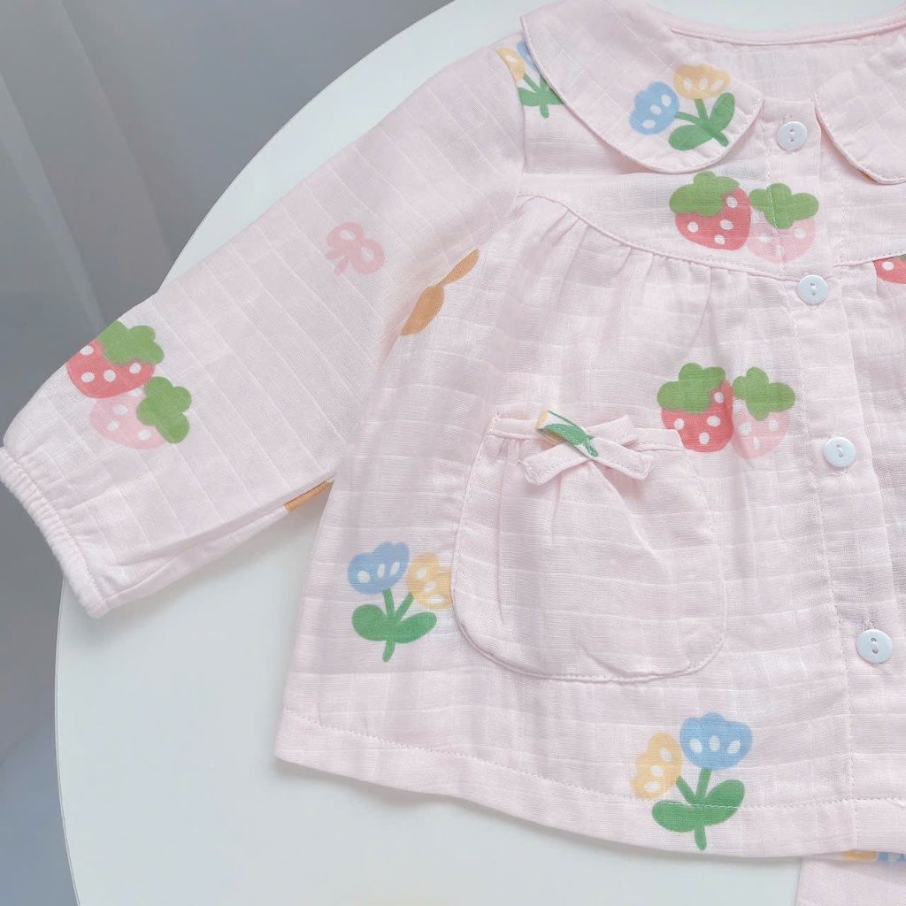  Pizama bé gái xô cotton Áo Lá Homewear A202, đồ dài tay bé gái babydoll mặc ngủ bốn mùa 