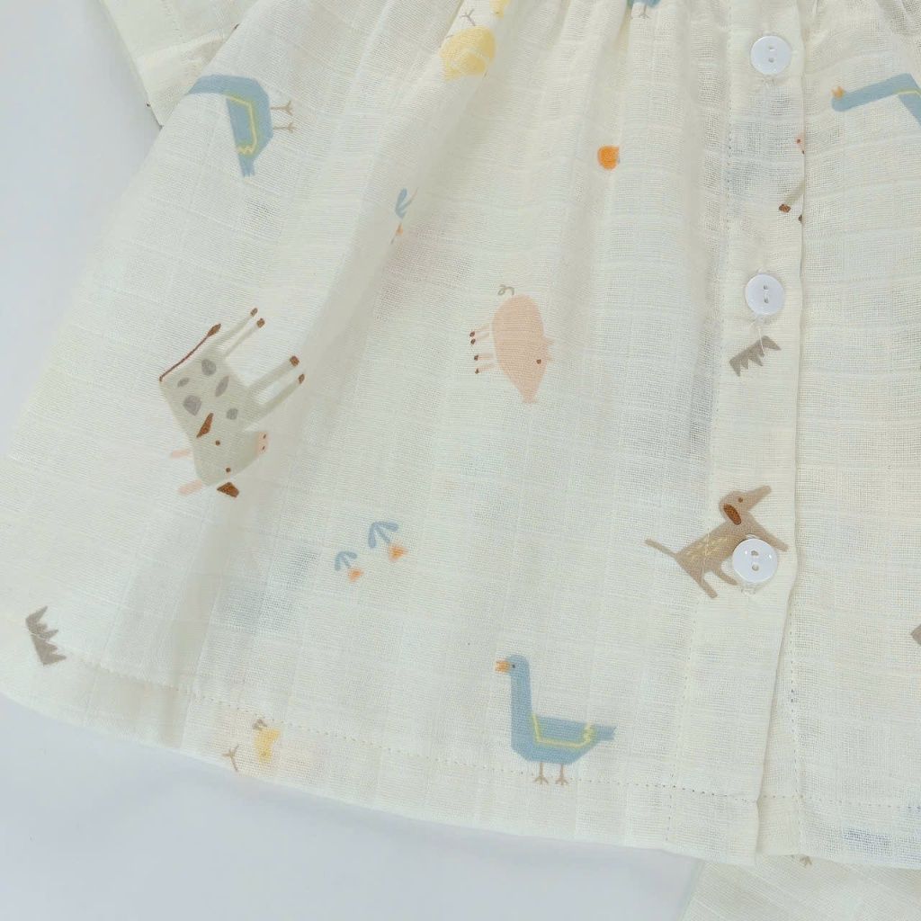  Pijama cho bé gái tay ngắn quần dài vải xô cotton Áo Lá Homewear A103, đồ bộ xô bé gái babydoll họa tiết dễ thương 