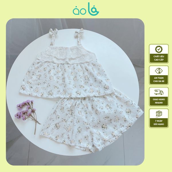  Bộ hai dây cho bé gái mặc hè thô hạt mềm mát Áo Lá Homewear A150, đồ bộ bé gái cotton quần váy đính nơ xinh 