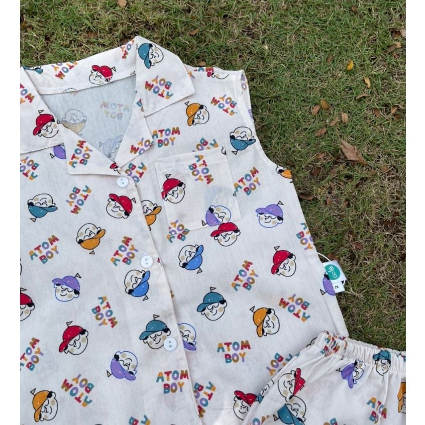  Bộ ba lỗ bé trai cổ pizama cotton mềm mát Áo Lá Homewear A140, đồ du lịch hè cho bé trai sát nách quần đùi đi biển 