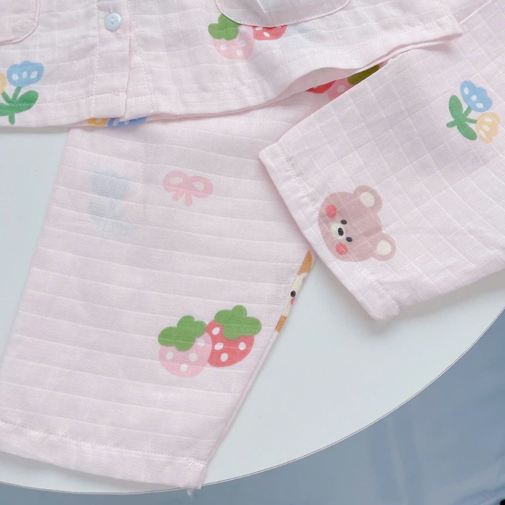  Pizama bé gái xô cotton Áo Lá Homewear A202, đồ dài tay bé gái babydoll mặc ngủ bốn mùa 