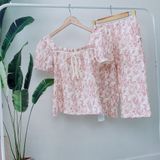  Bộ mặc nhà nữ xô muslin Áo Lá Homewear  A153, đồ bộ lửng nữ cho mẹ, đồ đôi mẹ bé 