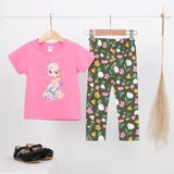  Đồ ngủ bé gái tay ngắn quần dài thun cotton in hình elsa mickey, bộ bé gái cánh tiên dễ thương Áo Lá Homewear NNB005 