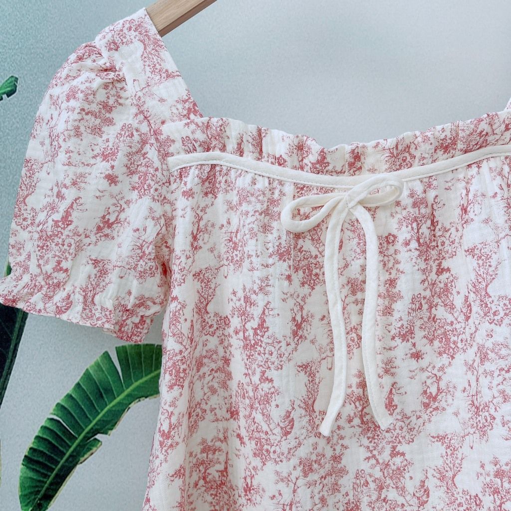  Bộ mặc nhà nữ xô muslin Áo Lá Homewear  A153, đồ bộ lửng nữ cho mẹ, đồ đôi mẹ bé 