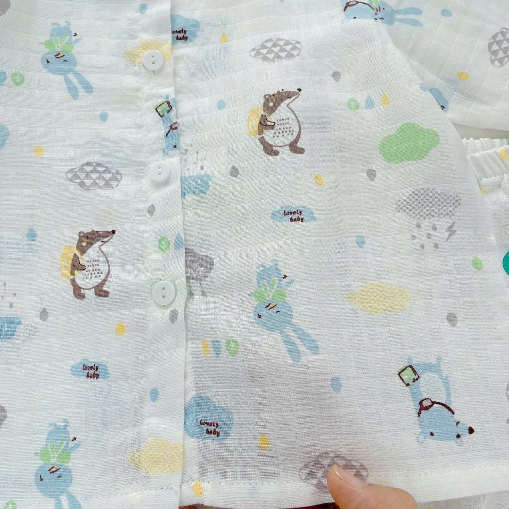  Pijama cho bé trai, bé gái vải  xô cotton Áo Lá Homewear A219, đồ bộ dài tay cho bé mát bốn mùa cổ tròn cài nút 