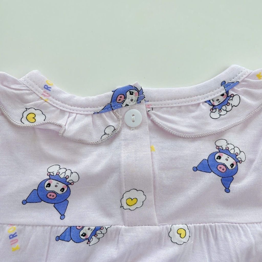  Bộ cộc tay bé gái Tencel Lycra mỏng mát lạnh Lá Homewear A266, bộ đùi bé gái mặc hè cổ tròn bèo xinh xắn kuromi 