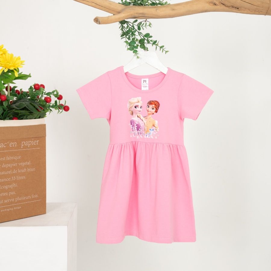  Đầm elsa cho bé gái thun cotton tay ngắn in hình hoạt hình kitty kỳ lân mickey minnie Áo Lá Homewear NNB003 
